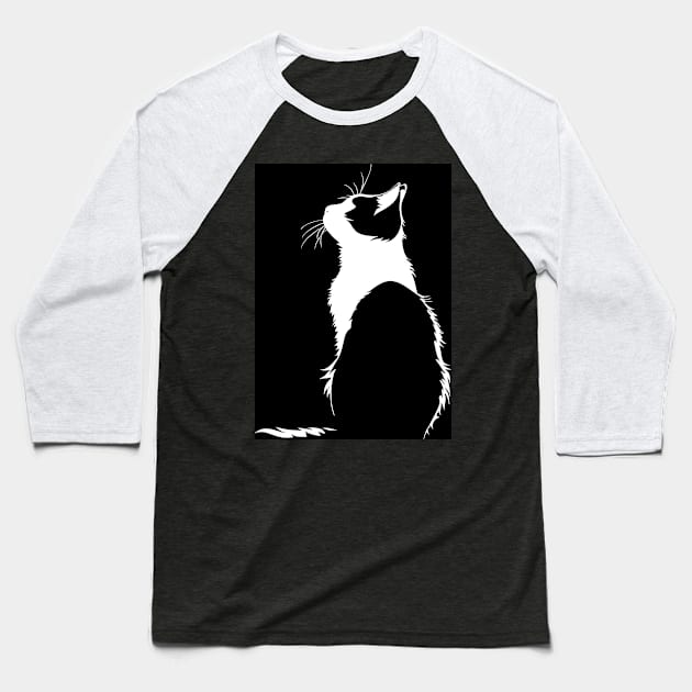 Black and white Cat Baseball T-Shirt by erzebeth